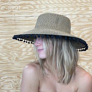 Woven Pom-Rimmed Beach Hat